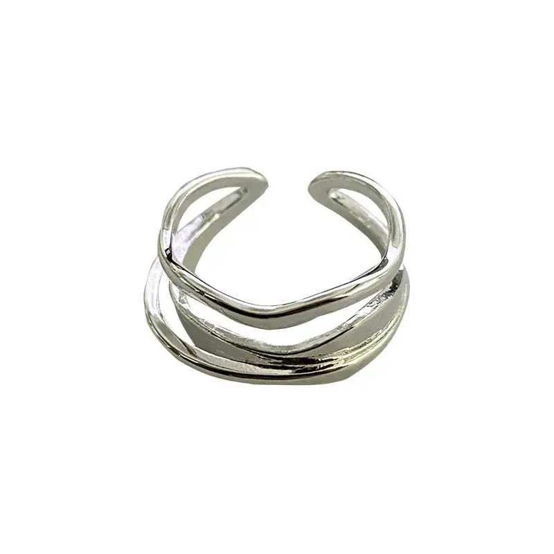Double Layer Hepburn Style Women's Ring Silver - Image 7