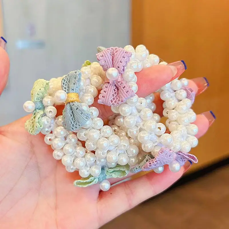 Children's Purple Pearl Hair Rope Bow Accessory - Image 7