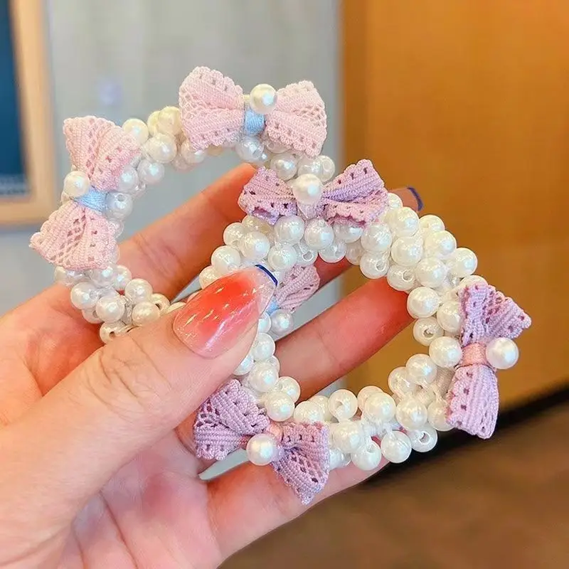 Children's Purple Pearl Hair Rope Bow Accessory - Image 8