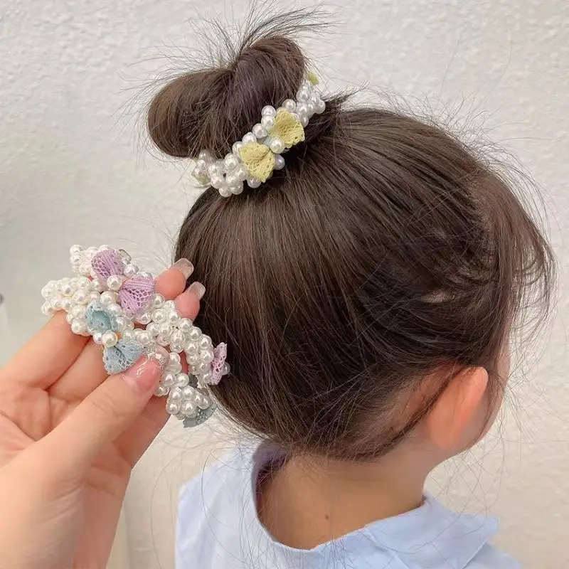 Children's Purple Pearl Hair Rope Bow Accessory - Image 9