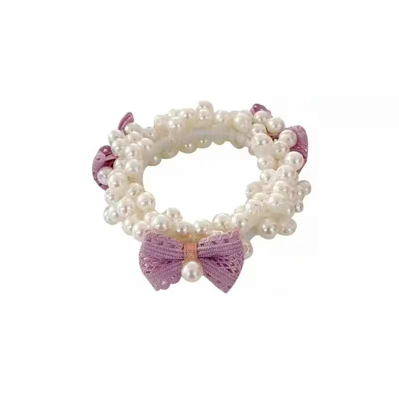 Children's Purple Pearl Hair Rope Bow Accessory - Image 10