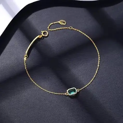 S925 Sterling Silver Bracelet with Emerald Pendant