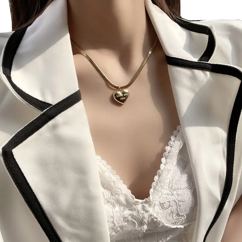 Golden Heart Clavicle Necklace for Women - Image 3
