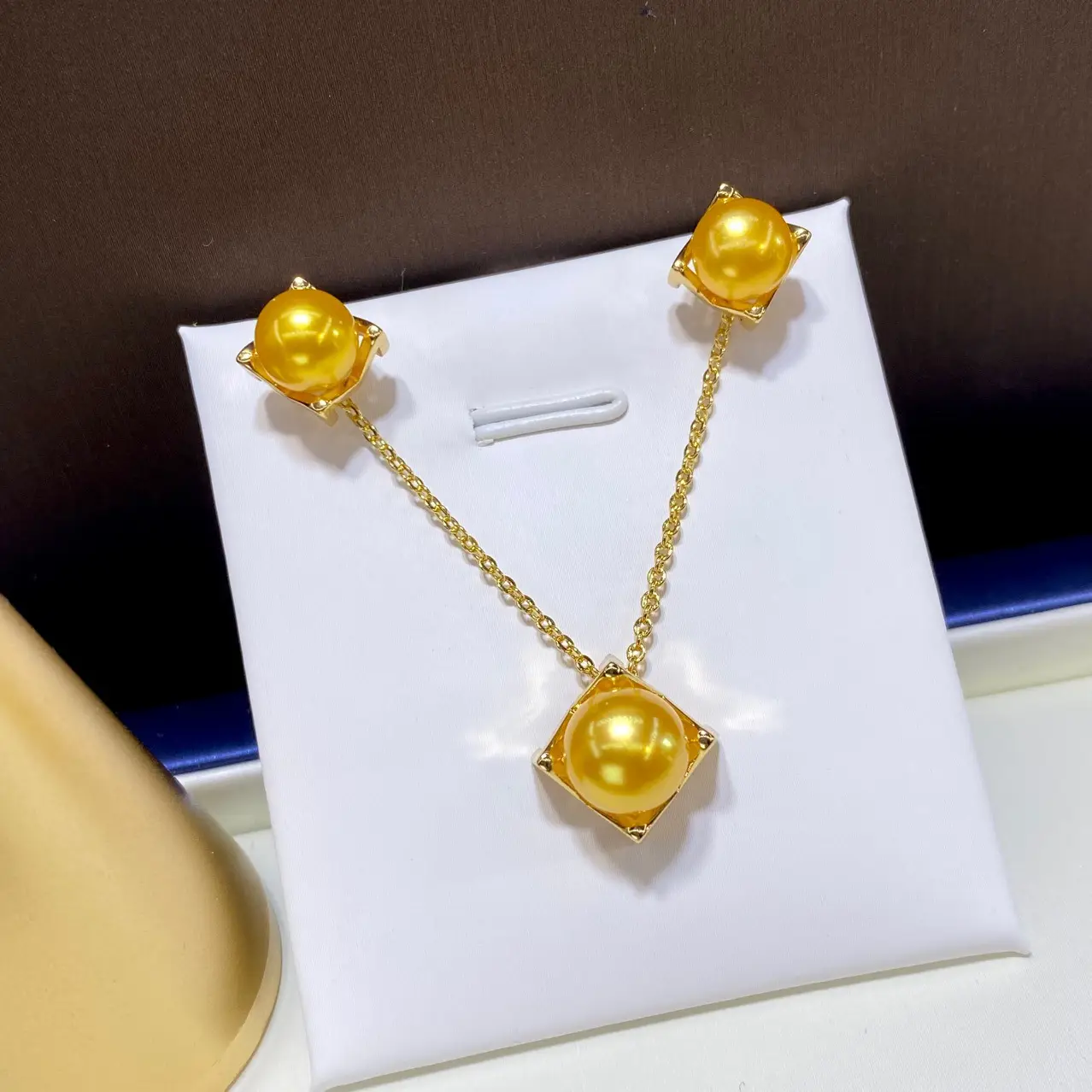 Gold Pearl Multi Bead Earrings & Necklace Set - Image 2