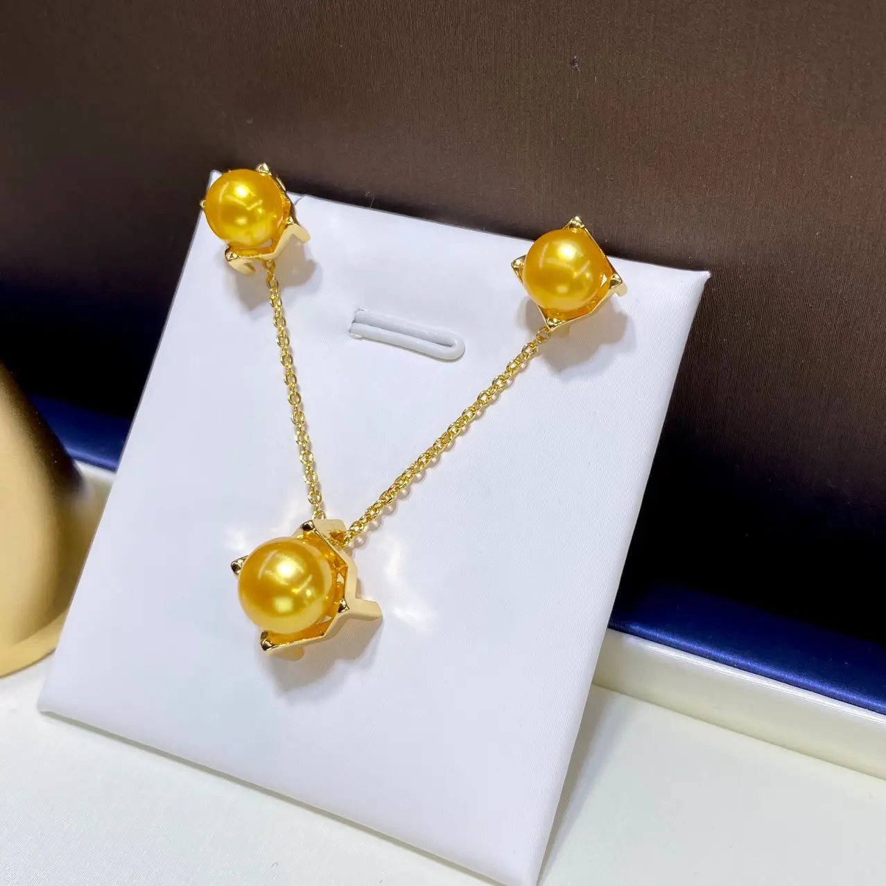 Gold Pearl Multi Bead Earrings & Necklace Set - Image 3