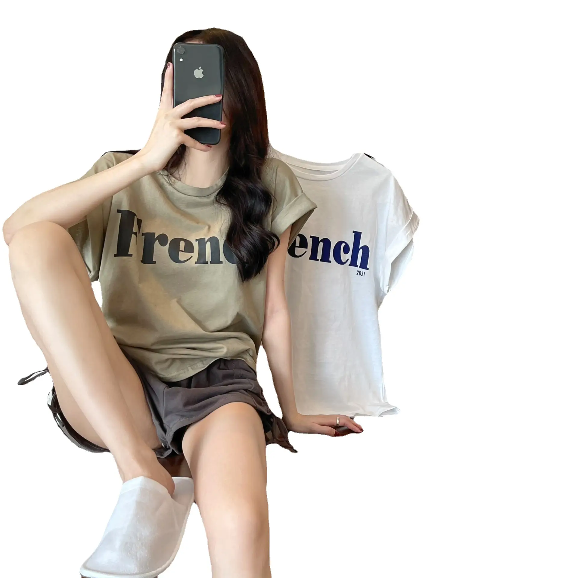 Black French Print Loose Summer T-Shirt with Shorts - Image 5