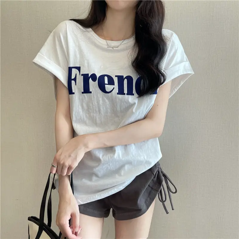 Black French Print Loose Summer T-Shirt with Shorts — feature 19
