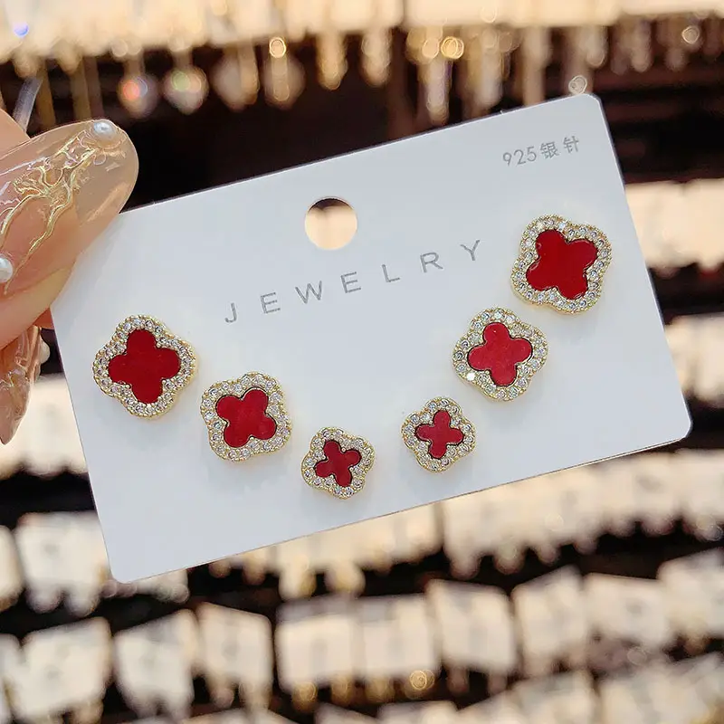 Silver Four-leaf Clover Earrings for Women - Image 4