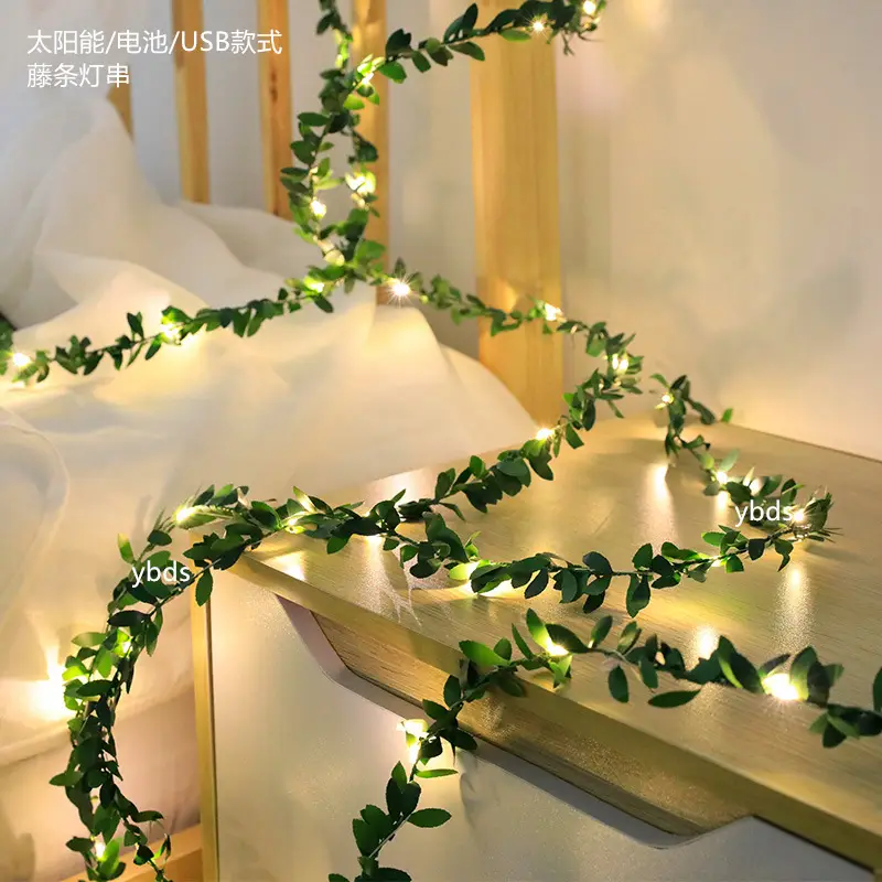 Solar Green Leaf Rattan Light String Outdoor Decor - Image 9
