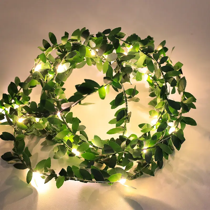Solar Green Leaf Rattan Light String Outdoor Decor - Image 2
