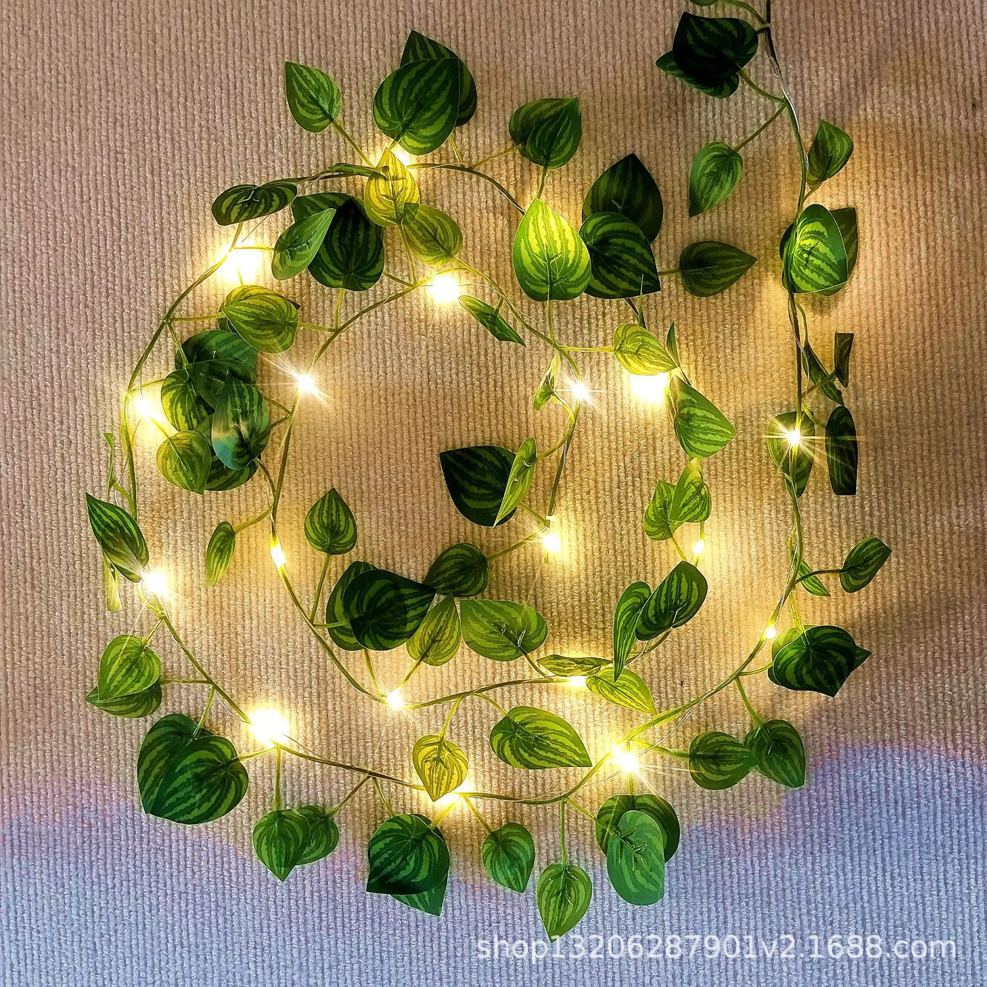 Solar Green Leaf Rattan Light String Outdoor Decor - Image 5