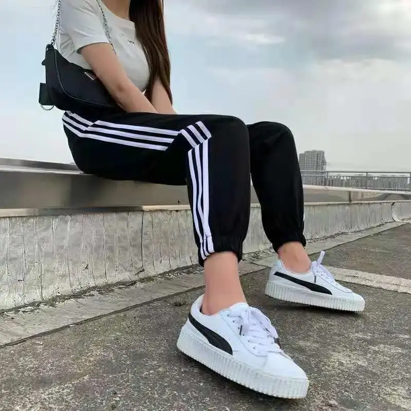 Black Women's Slim Sports Pants with 3 Stripes - Image 4