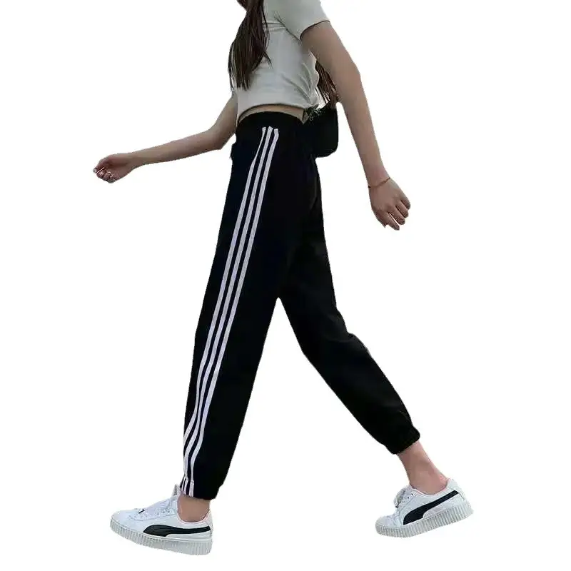 Black Women's Slim Sports Pants with 3 Stripes - Image 6