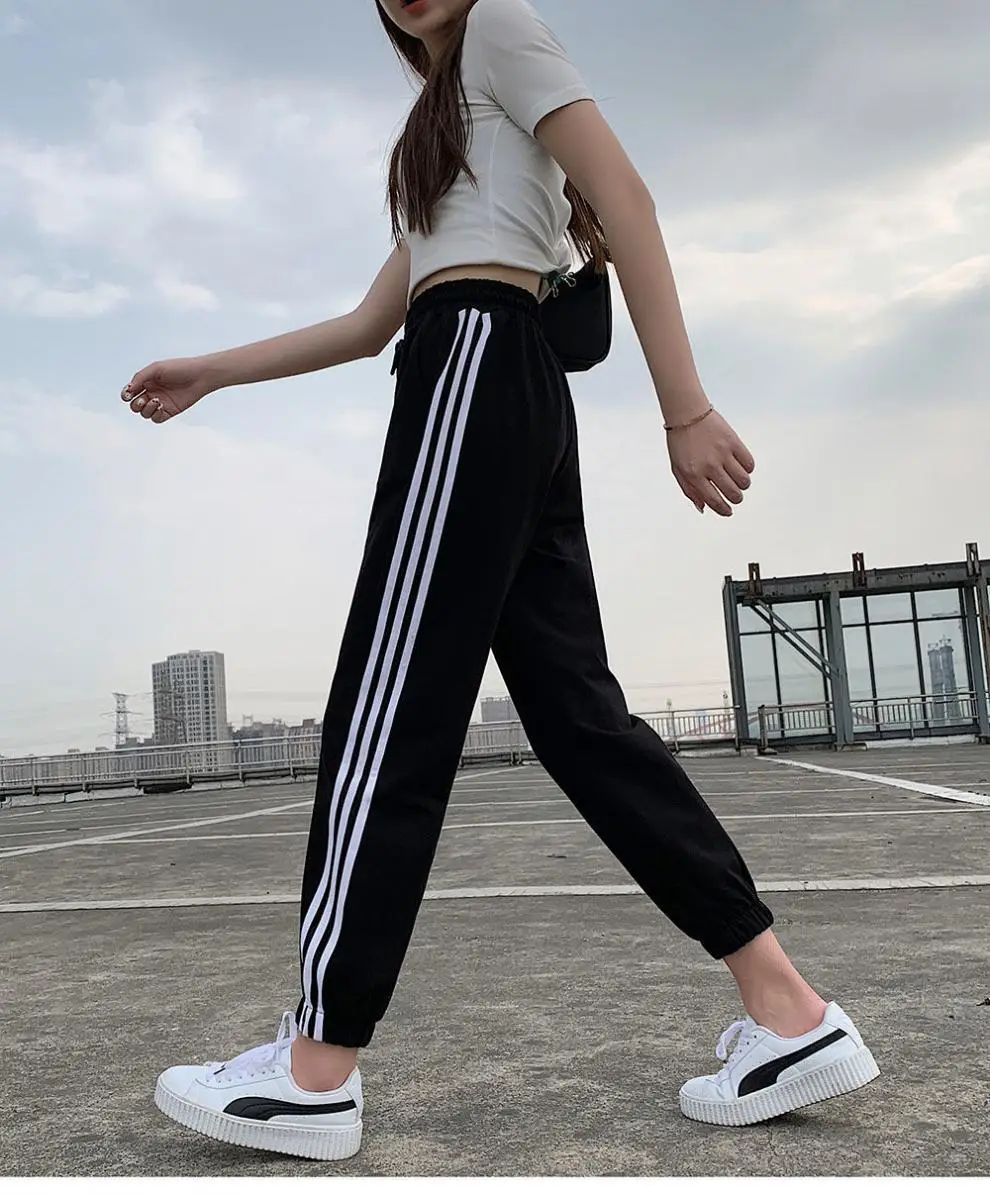 Black Women's Slim Sports Pants with 3 Stripes — feature 10
