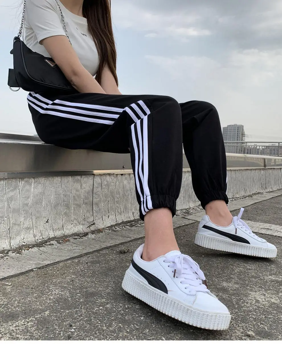 Black Women's Slim Sports Pants with 3 Stripes — feature 13