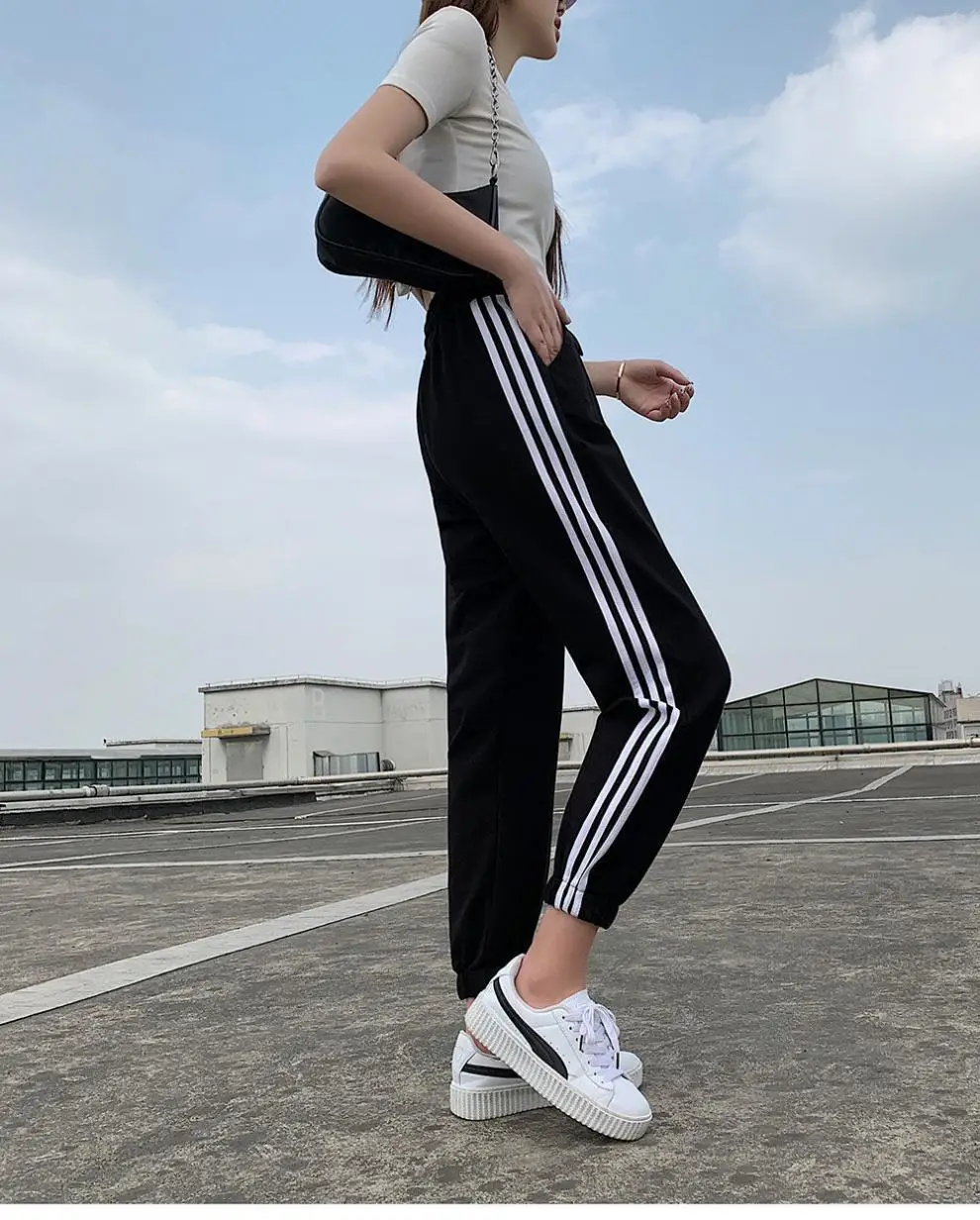 Black Women's Slim Sports Pants with 3 Stripes — feature 14