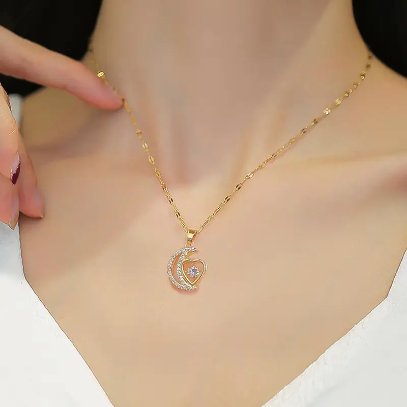 Titanium Steel Moon Heart Necklace for Women - Image 3