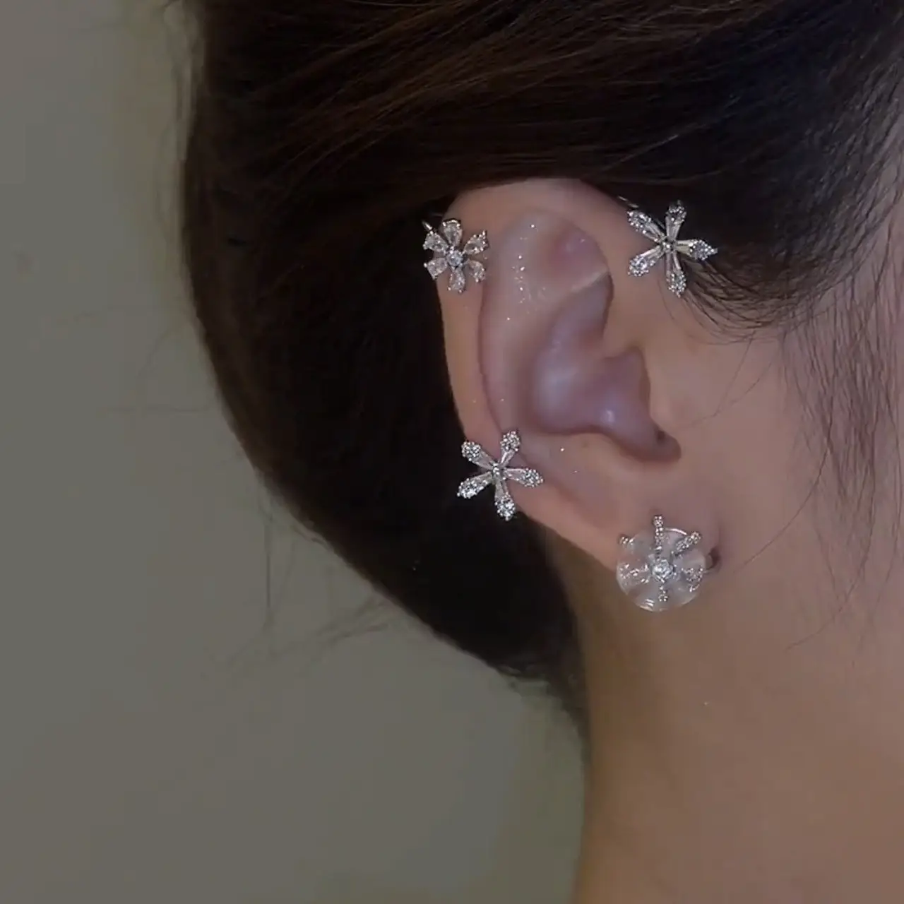 Rotatable Flower Earrings Silver Leaf Design - Image 2