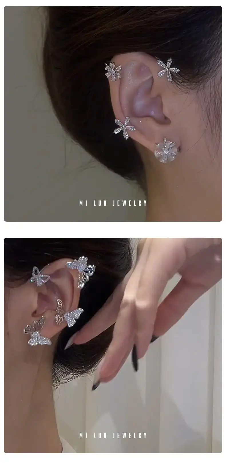 Rotatable Flower Earrings Silver Leaf Design — feature 14