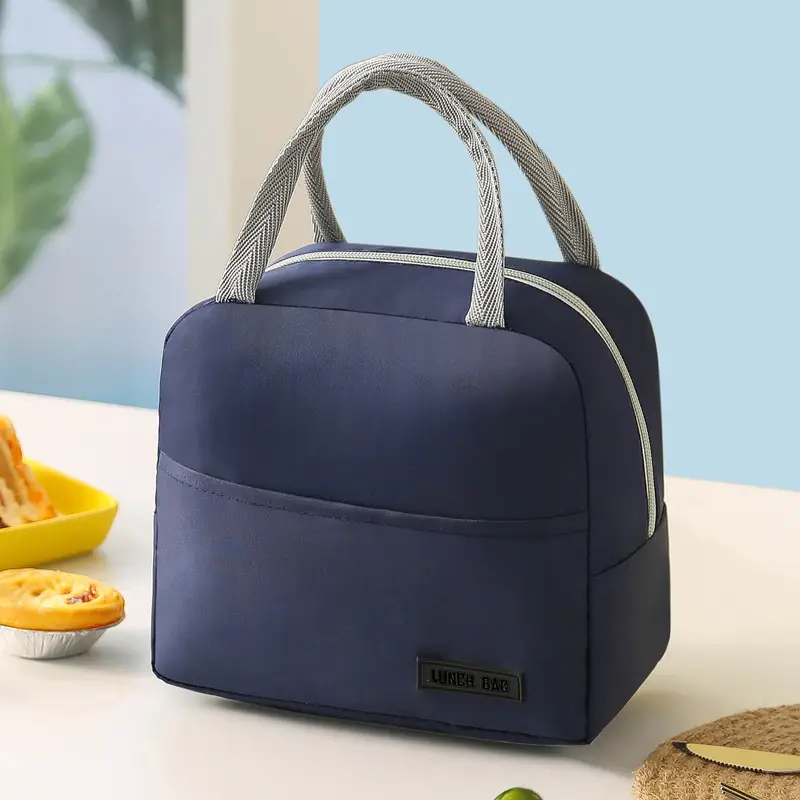 Blue Twill Lunch Bag Portable Insulation Bag Student Lunch Box - Image 8