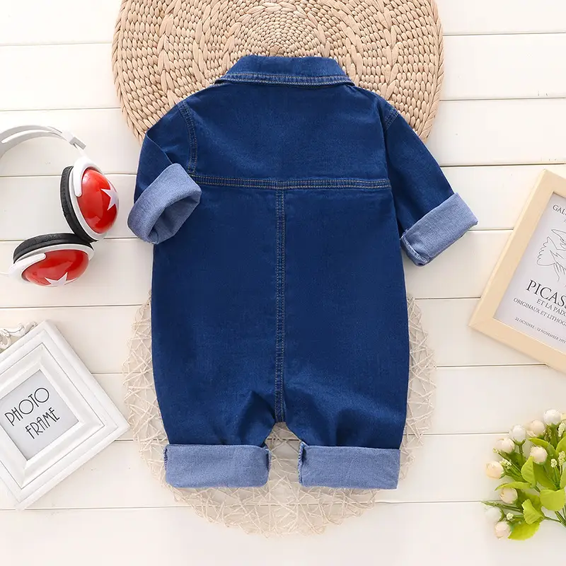 2024 Cartoon Denim Baby Romper Long Sleeve Newborn Cover - Image 4