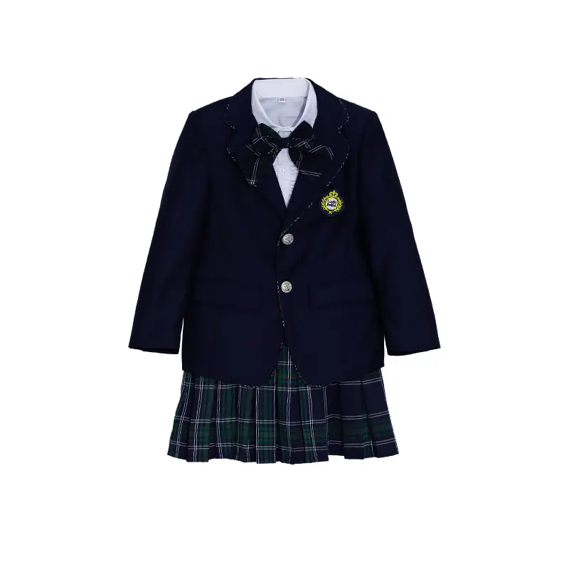 Girls School Uniform Suit Fleece Lined Black Plaid Skirt