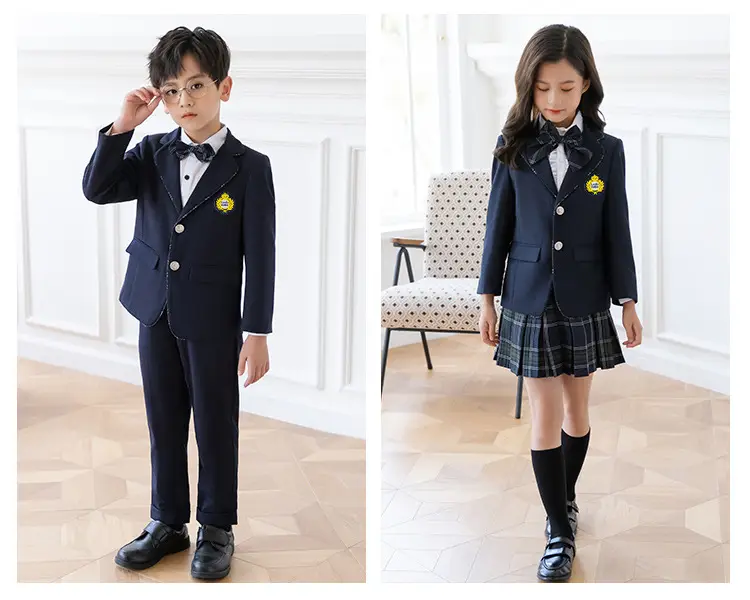 Girls School Uniform Suit Fleece Lined Black Plaid Skirt — feature 17