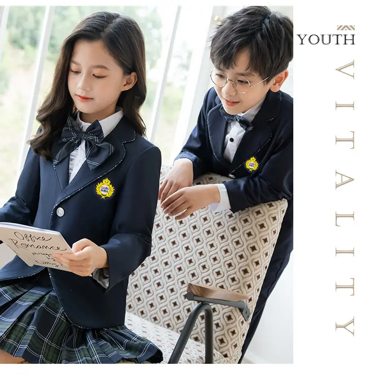 Girls School Uniform Suit Fleece Lined Black Plaid Skirt — feature 18
