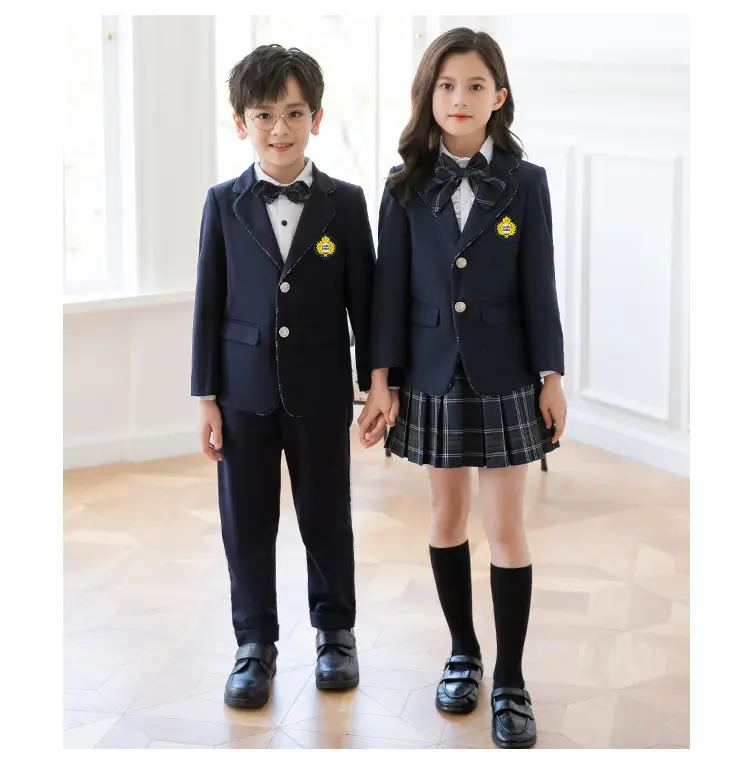 Girls School Uniform Suit Fleece Lined Black Plaid Skirt — feature 21