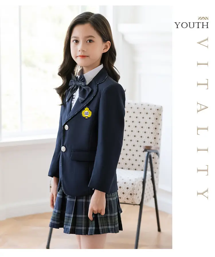Girls School Uniform Suit Fleece Lined Black Plaid Skirt — feature 22
