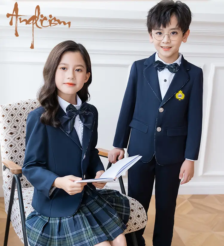 Girls School Uniform Suit Fleece Lined Black Plaid Skirt — feature 6
