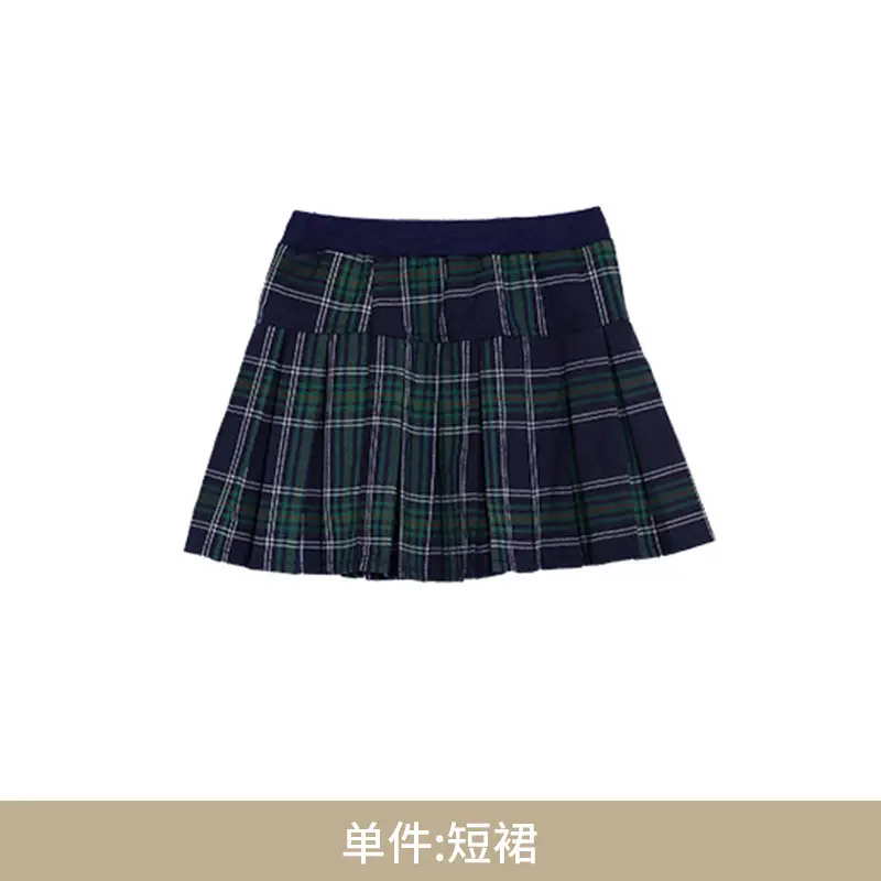 Girls School Uniform Suit Fleece Lined Black Plaid Skirt
