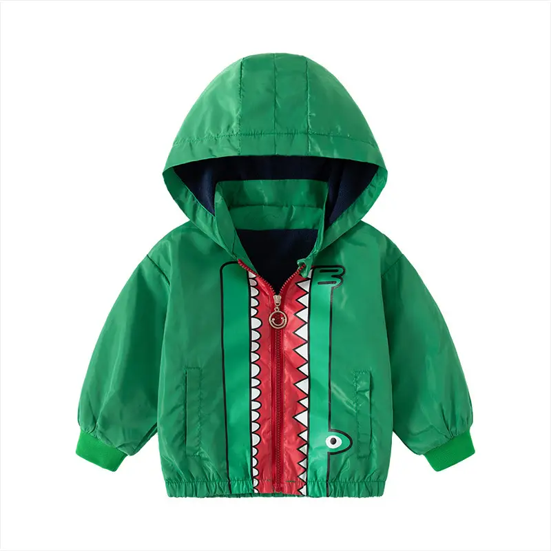 Green Hooded Fleece Jacket for Boys Korean Style Casual Wear
