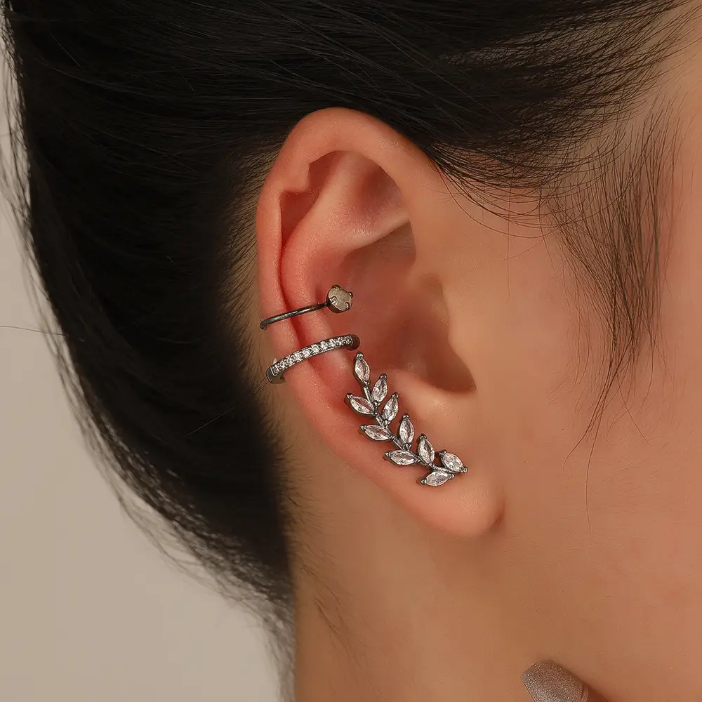 Zircon Leaf Ear Clip for Women Elegant Distinctive Earrings — feature 12