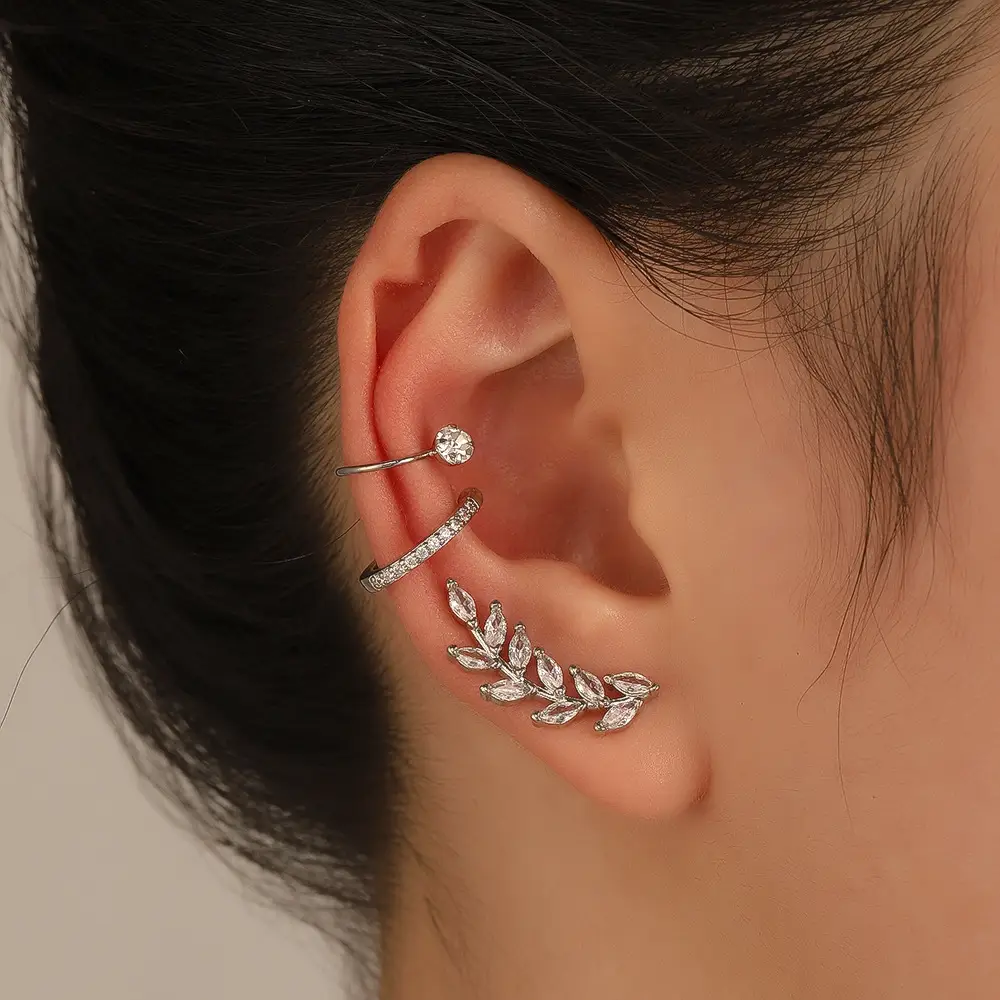 Zircon Leaf Ear Clip for Women Elegant Distinctive Earrings - Image 2