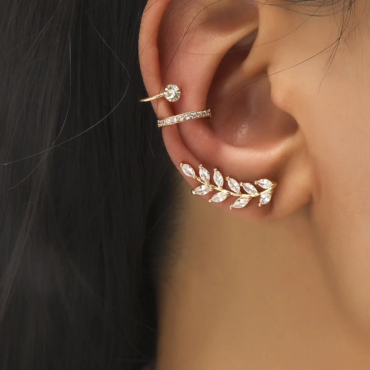 Zircon Leaf Ear Clip for Women Elegant Distinctive Earrings — feature 10