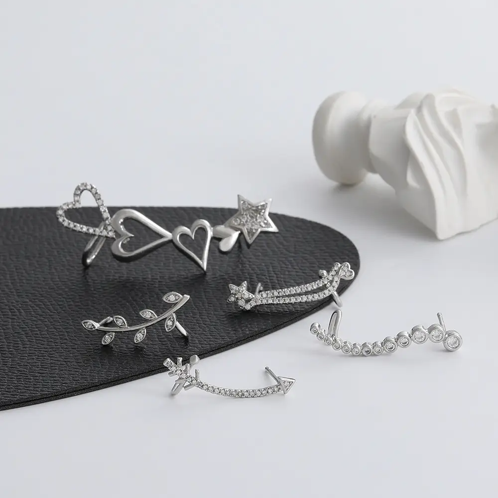 Zircon Leaf Ear Clip for Women Elegant Distinctive Earrings — feature 14
