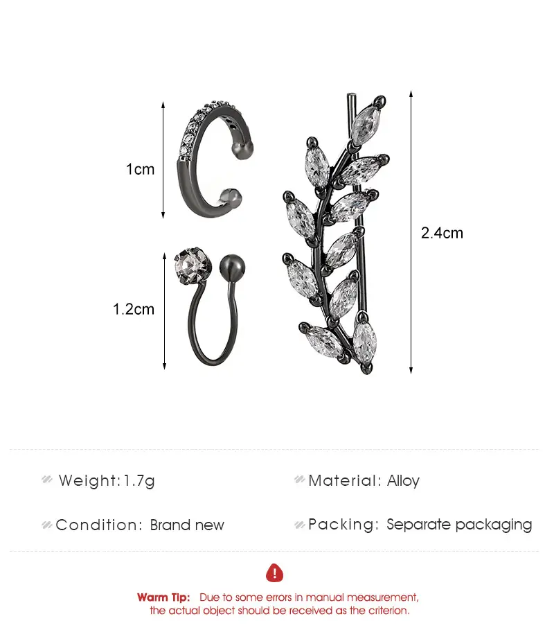Zircon Leaf Ear Clip for Women Elegant Distinctive Earrings — feature 2