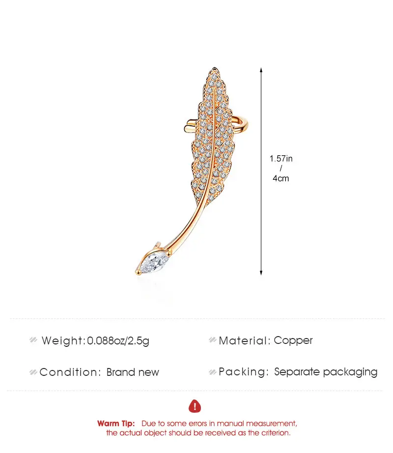 Zircon Leaf Ear Clip for Women Elegant Distinctive Earrings — feature 4