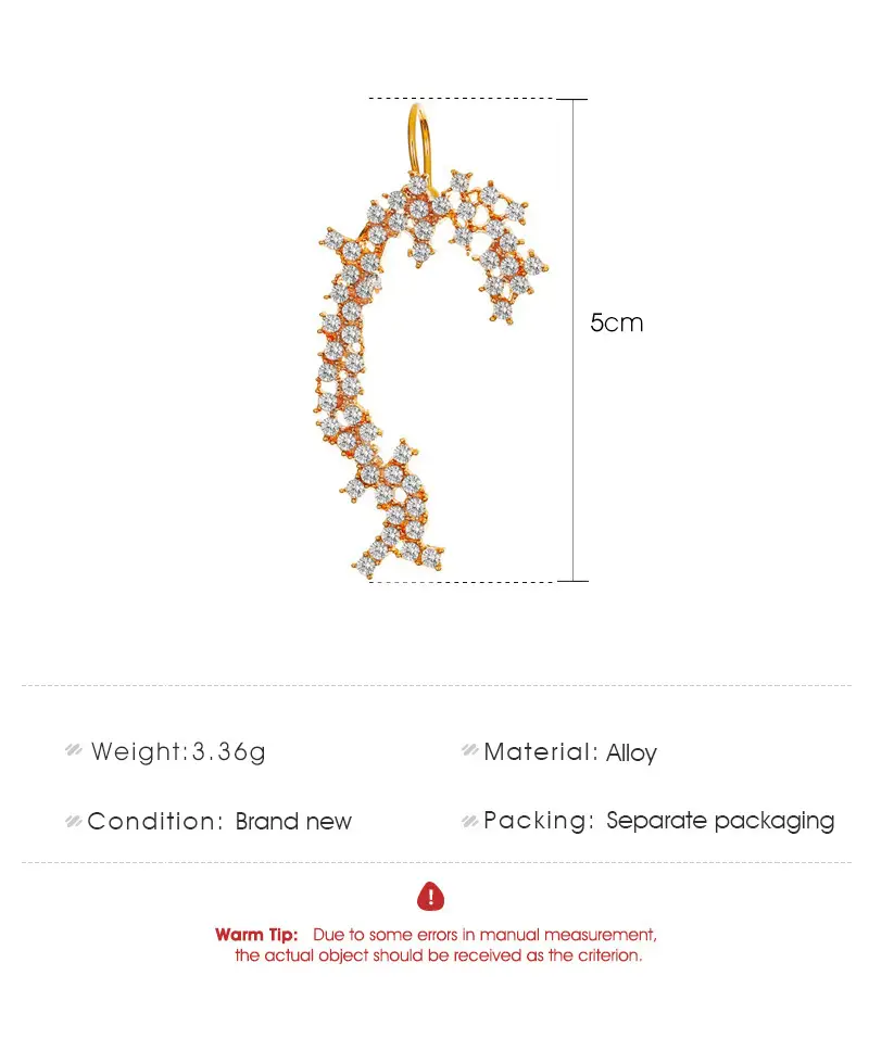 Zircon Leaf Ear Clip for Women Elegant Distinctive Earrings — feature 7