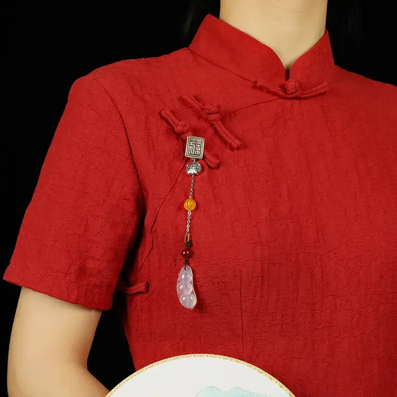 Natural Chalcedony Tassel Ping An Fu Dou Cheongsam Women - Image 5
