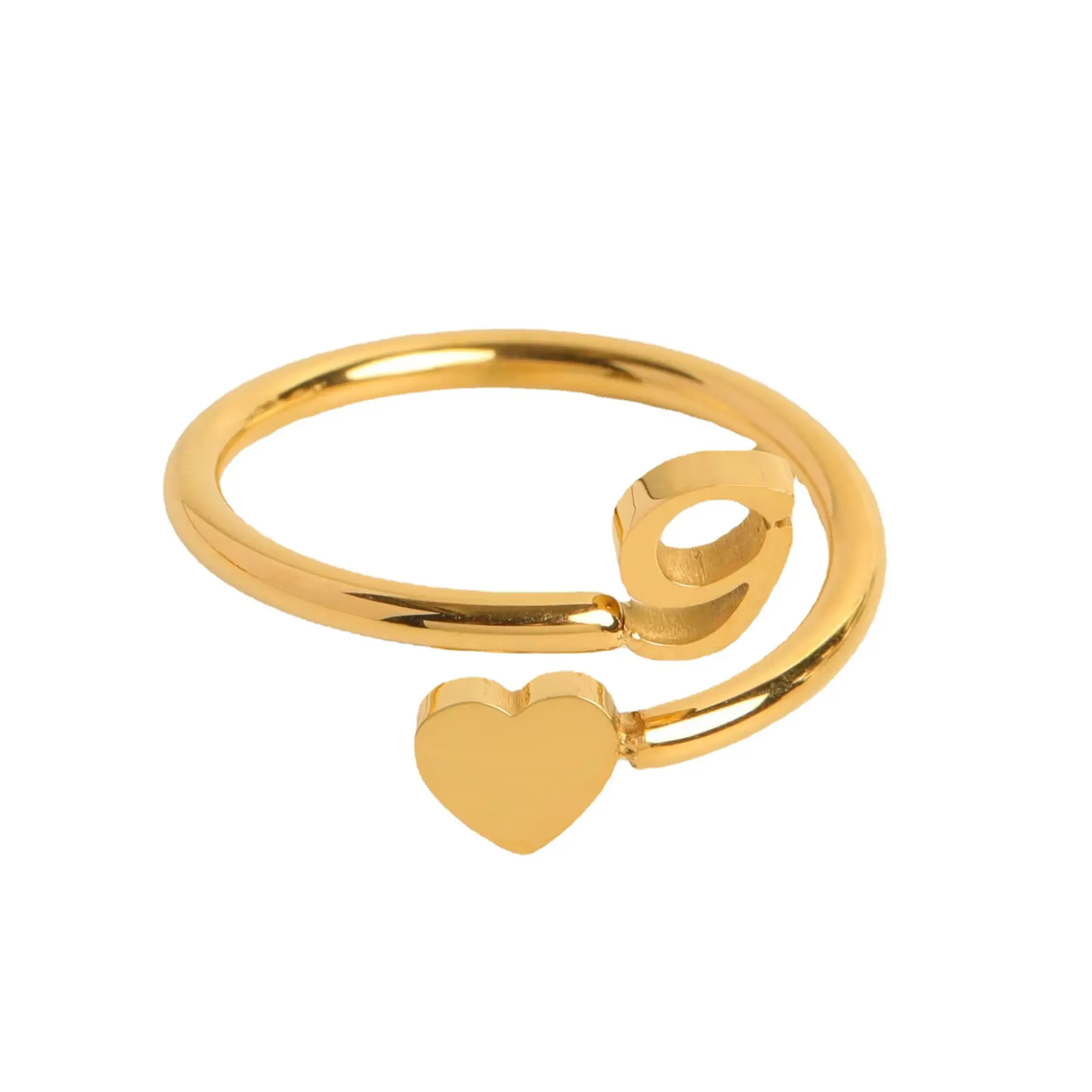 Gold Adjustable Heart Initial Ring for Women
