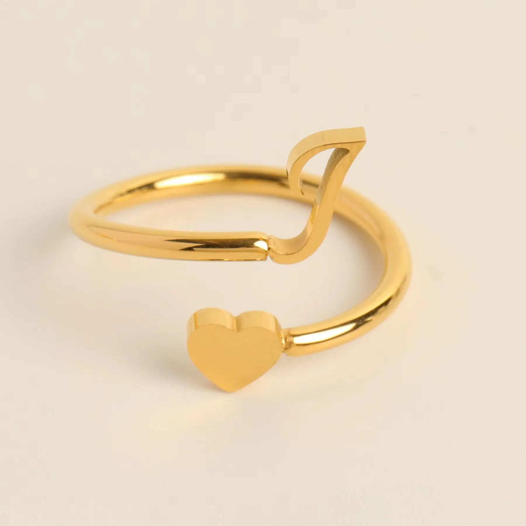 Gold Adjustable Heart Initial Ring for Women
