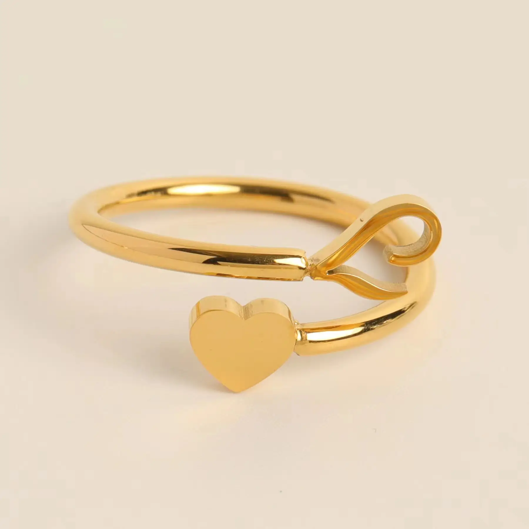 Gold Adjustable Heart Initial Ring for Women