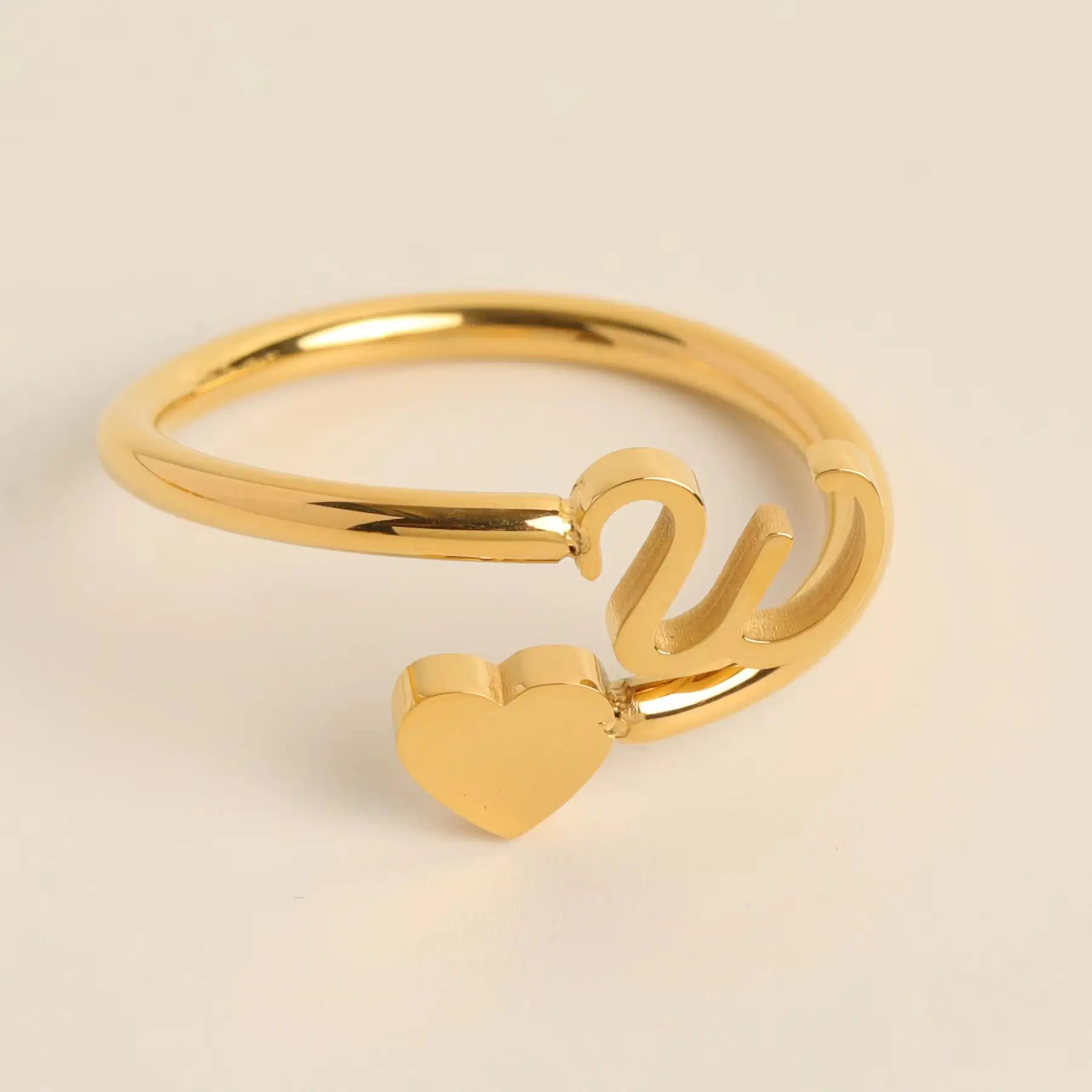 Gold Adjustable Heart Initial Ring for Women