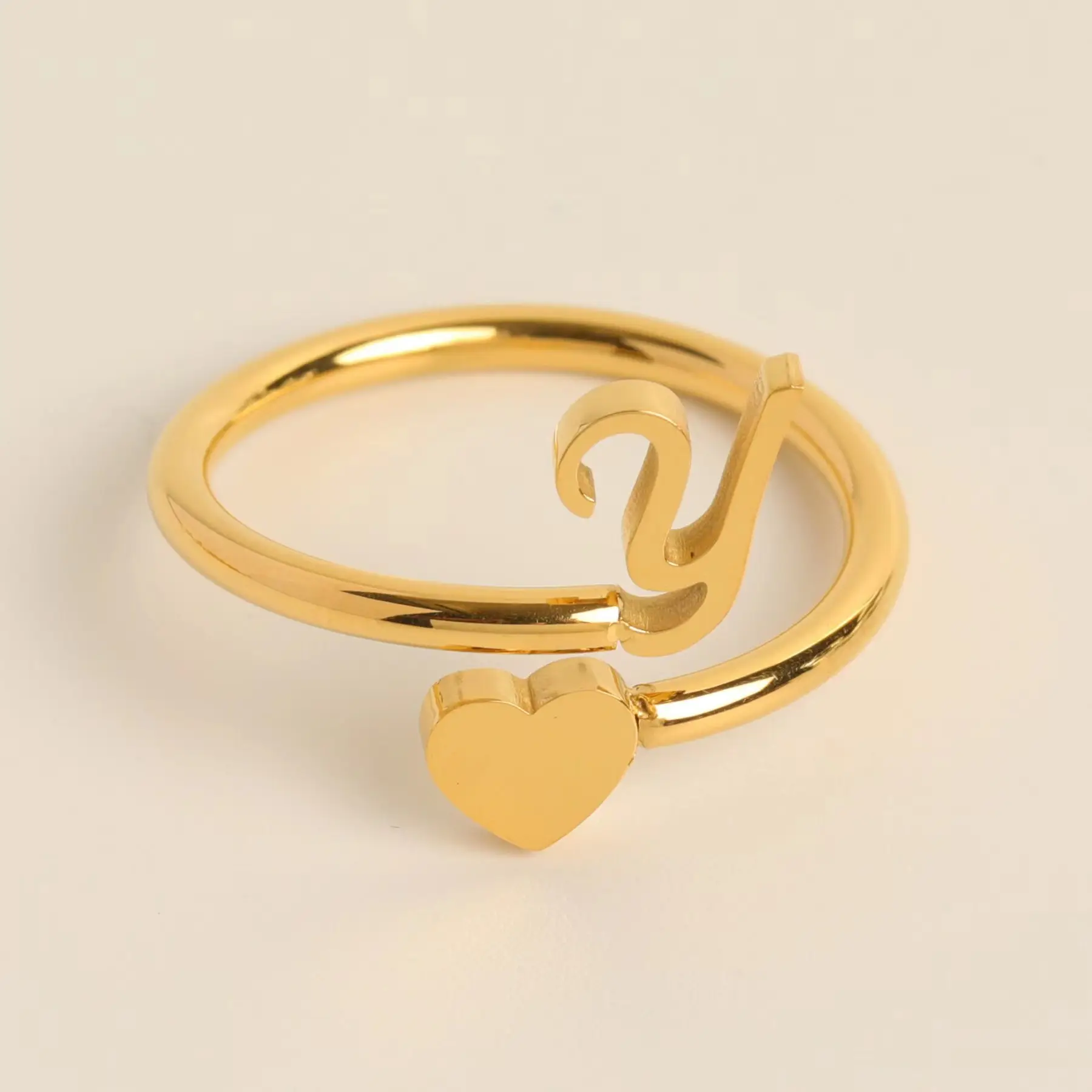 Gold Adjustable Heart Initial Ring for Women