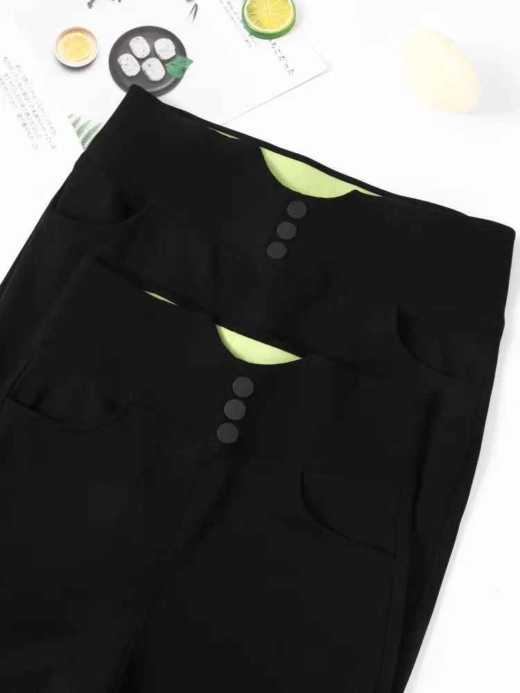 Women Green Pencil Pants Large with White Cap