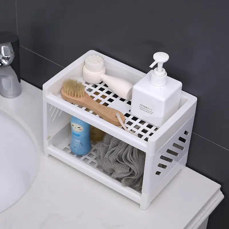 Double Layer Plastic Storage Rack for Bathroom & Desk - Image 10