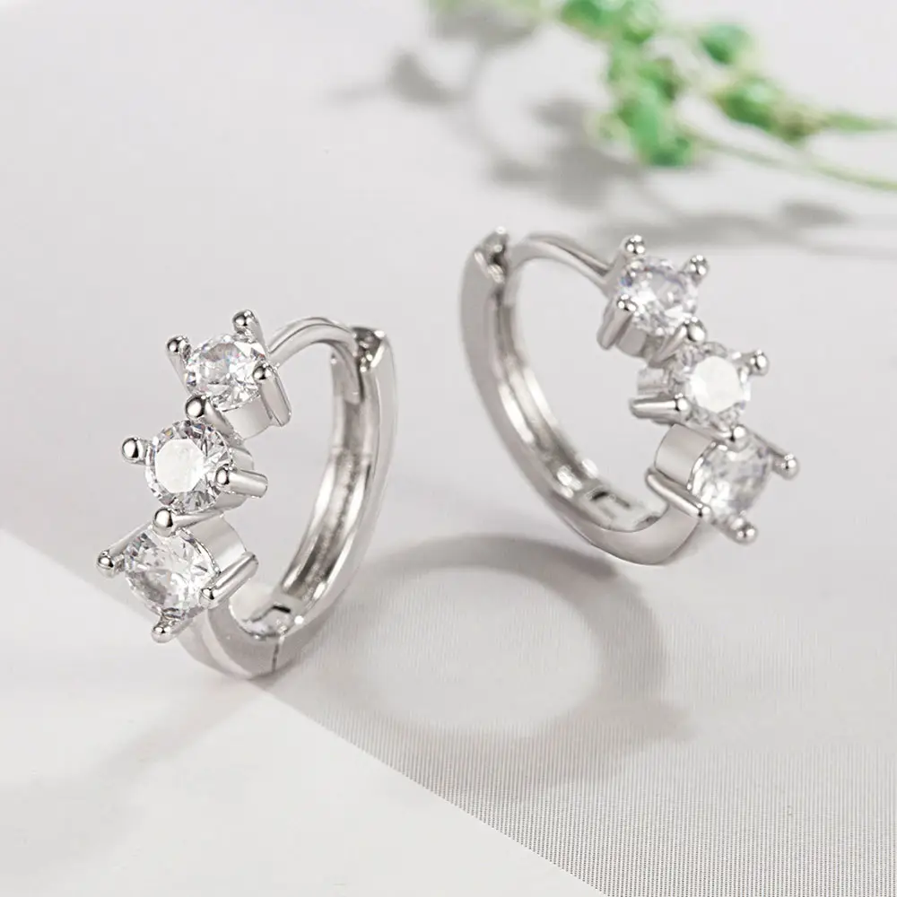 Women's Three Stone Geometric Silver Earrings - Image 3