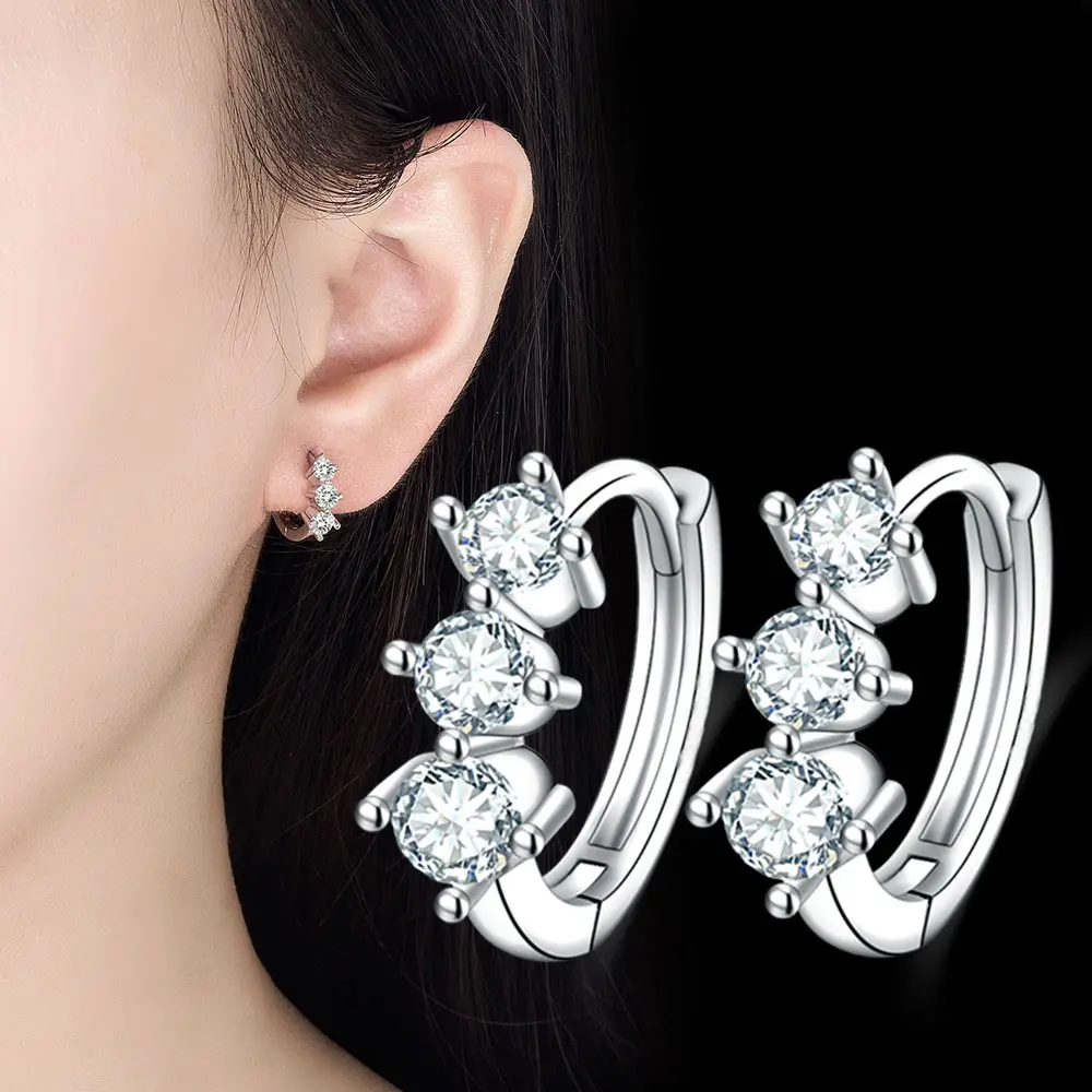 Women's Three Stone Geometric Silver Earrings - Image 4